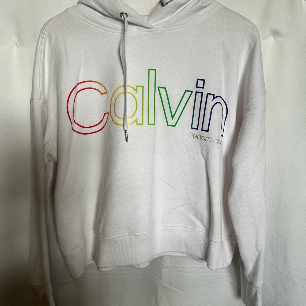 Calvin Klein White Hoodie with Rainbow Logo